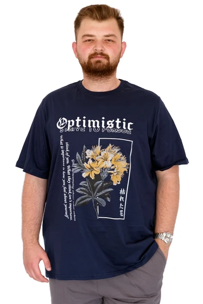 Mode XL Büyük Beden Erkek T-Shirt Bisiklet Yaka OPTIMISTIC U25028 İndigo ürün görseli