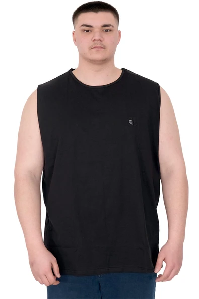 Mode XL Büyük Beden Erkek Atlet Nakışlı U25101 Siyah