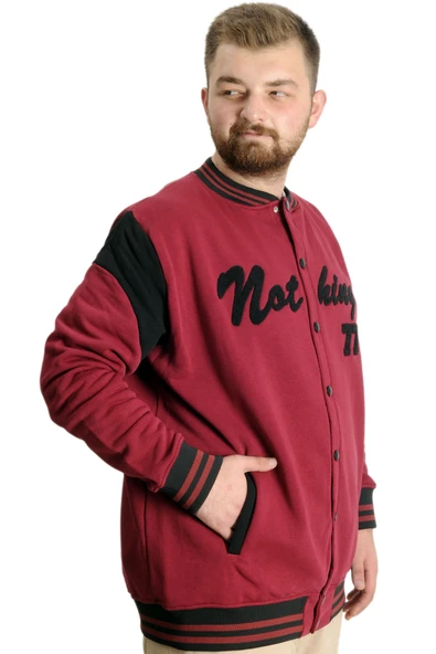 Mode XL Büyük Beden Erkek Kolej Mont Nothing 23630 Bordo - 3