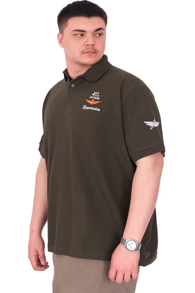 Mode XL Büyük Beden Erkek T-Shirt Pike Polo Yaka U25305 Haki - 4