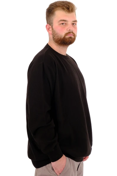 Mode XL Büyük Beden Erkek Bisiklet Yaka Triko Kazak 24208 Siyah - 3