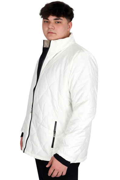 Mode XL Büyük Beden Erkek Dik Yaka Kapitone Mont U24613 Ekru - 3