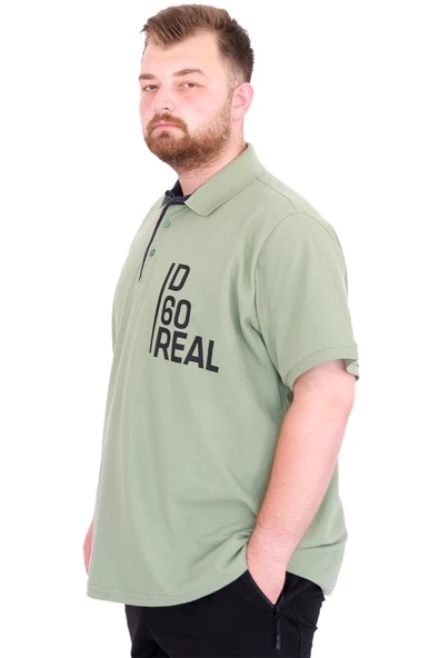 Mode XL Büyük Beden Erkek T-Shirt Polo Yaka REAL U25309 Çağla - 7