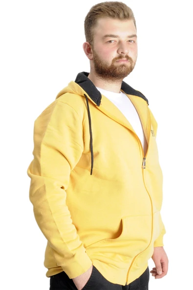 Mode XL Büyük Beden Erkek Sweat Kapşon Focus 23539 Hardal - Resim 3