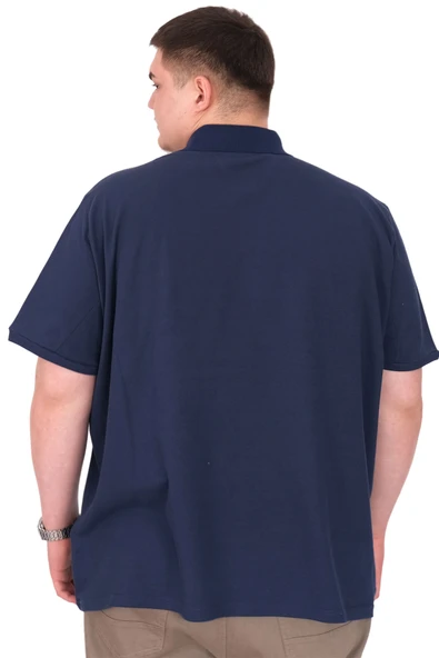 Mode XL Büyük Beden Erkek T-Shirt Polo Yaka YOURSELF U25310 İndigo - Resim 3