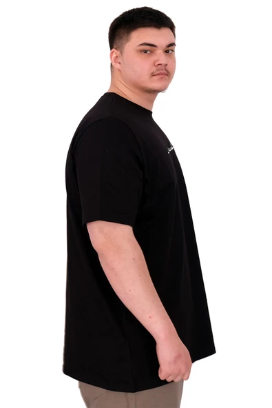 Mode XL Büyük Beden Erkek T-Shirt Bisiklet Yaka ROSE U25032 Siyah - Resim 2