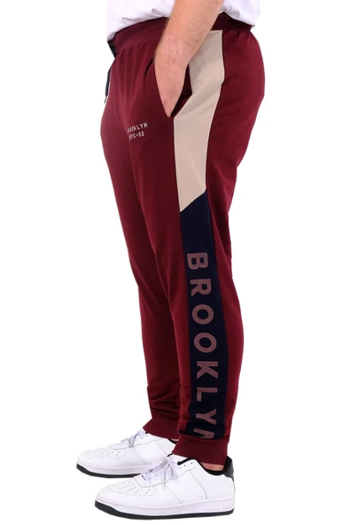 Mode XL Büyük Beden Erkek Eşofman Altı İnterlok Garnili BROOKLYN 24517 Mürdüm - Resim 2