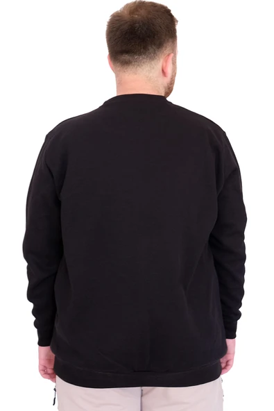 Mode XL Büyük Beden Erkek Bisiklet Yaka Sweatshirt Basic U22465 Siyah - Resim 4
