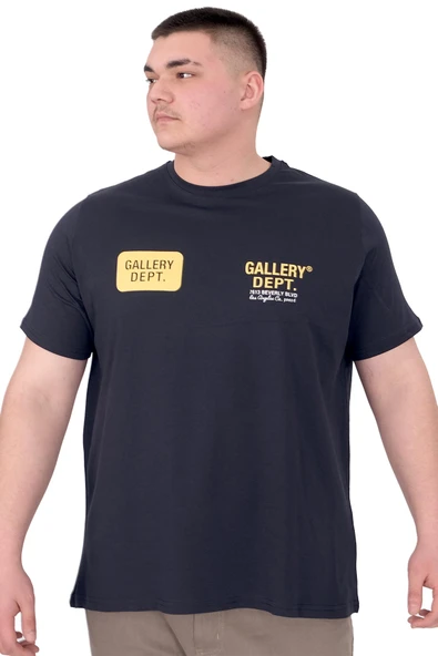 Mode XL Büyük Beden Erkek T-Shirt Bisiklet Yaka Gallery Dept U25003 Lacivert - Resim 3