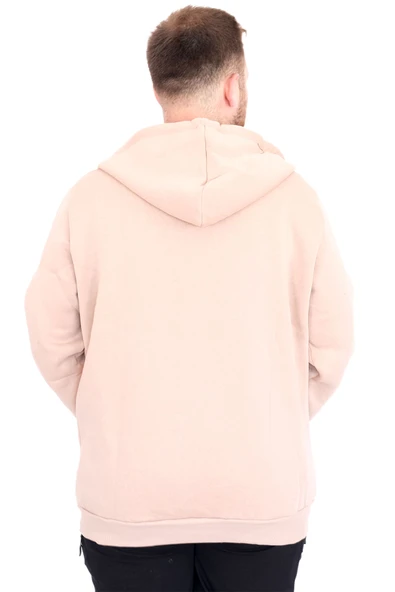 Mode XL Büyük Beden Erkek Kapüşonlu Fermuarlı Sweatshirt U25803 Bej - Resim 4
