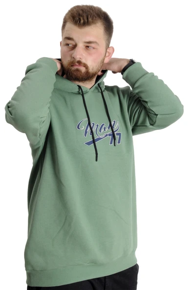 Mode XL Büyük Beden Erkek Sweatshirt Kapüşonlu 23540 Çağla - Resim 3