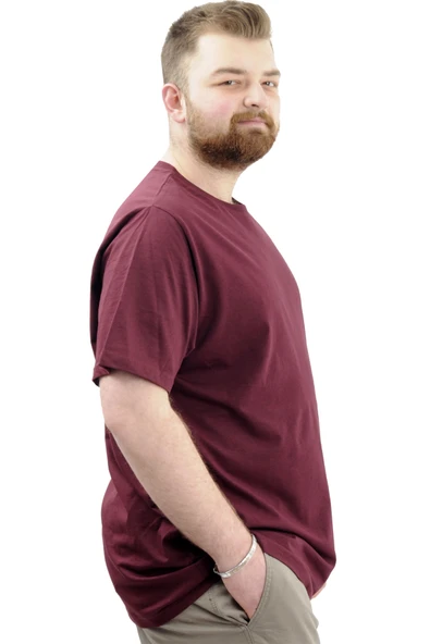 Mode XL Büyük Beden Baskılı Erkek T-Shirt Bisiklet Yaka SIMPLICITY U24046 Mürdüm - Resim 2