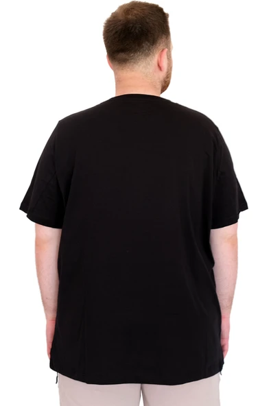 Mode XL Büyük Beden Erkek T-Shirt Bisiklet Yaka REBEL U25039 Siyah - Resim 4