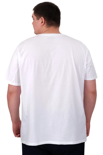 Mode XL Büyük Beden Erkek T-Shirt Bisiklet Yaka STATUE U25027 Beyaz - Resim 4