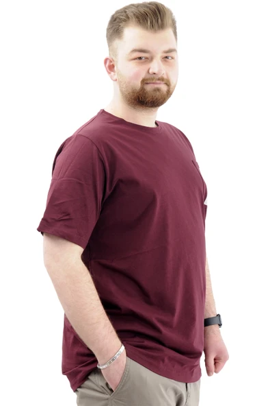 Mode XL Erkek Büyük Beden T-Shirt Pamuklu Baskılı Bisiklet Yaka Tişört LIMITED U24052 Mürdüm - Resim 3