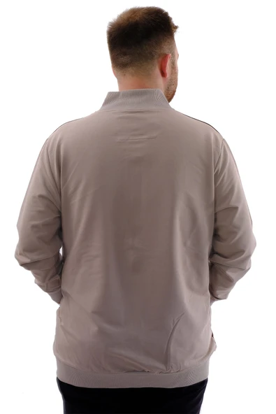 Mode XL Büyük Beden Erkek Eşofman Üstü Dik Yaka Fermuarlı BROOKLYN U24522 Gri - 2