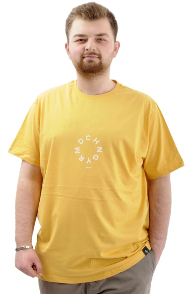 Mode XL Erkek Büyük Beden Tişört Baskılı Bisiklet Yaka LONDON U24062 Hardal ürün görseli 1