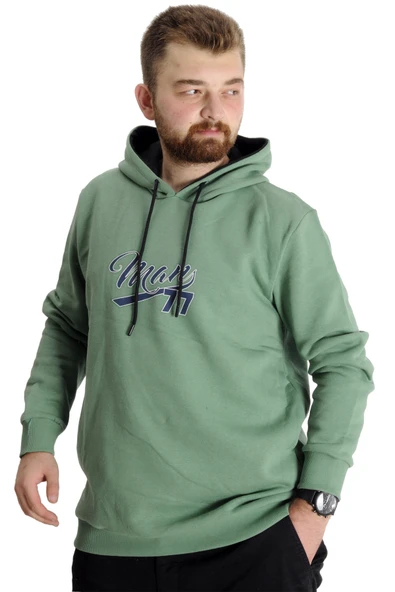 Mode XL Büyük Beden Erkek Sweatshirt Kapüşonlu 23540 Çağla - Resim 2