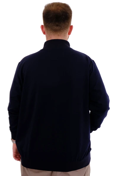 Mode XL Büyük Beden Erkek Eşofman Üstü Dik Yaka Fermuarlı BROOKLYN U24522 Lacivert - Resim 4
