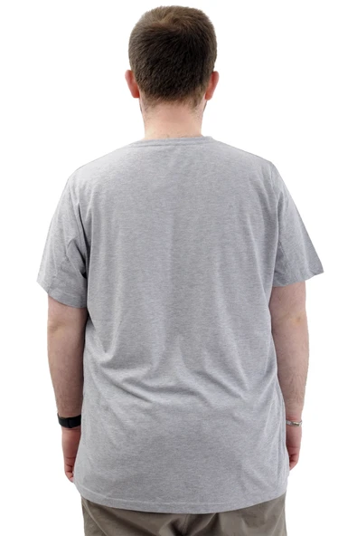 Mode XL Büyük Beden Erkek Tişört Bisiklet Yaka Baskılı Cep Detaylı T-Shirt REFUEL U24053 Grimelanj - Resim 4