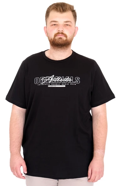 Mode XL Büyük Beden Erkek T-Shirt Bisiklet Yaka ORIGINALS U25038 Siyah ürün görseli 1
