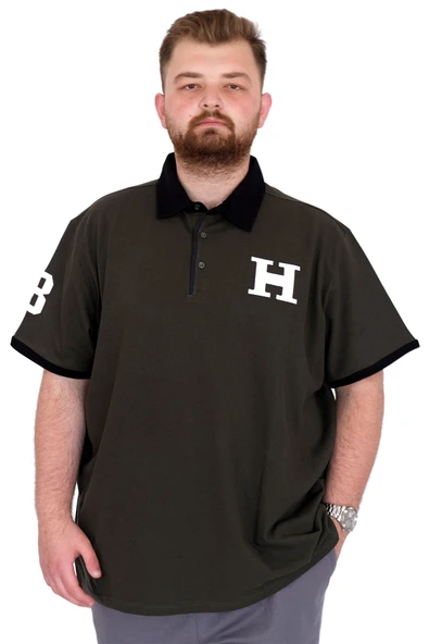 Mode XL Büyük Beden Erkek T-Shirt Polo Yaka H BROUDED U25312 Haki ürün görseli 1