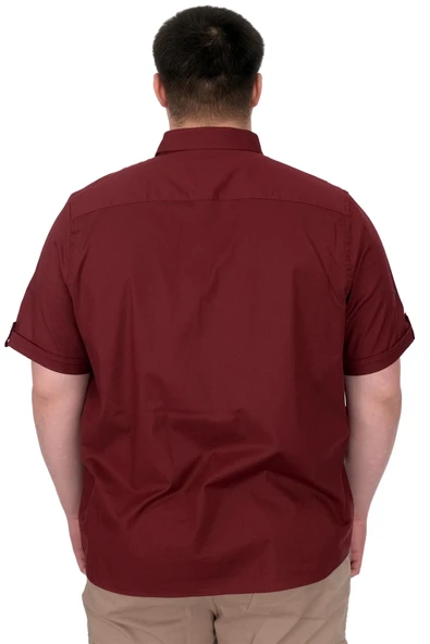 Mode XL Büyük Beden Erkek Gömlek Çift Kapaklı Gabardin U25601B Bordo - Resim 3
