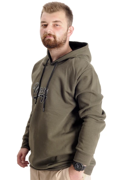 Mode XL Büyük Beden Erkek Sweatshirt Kapüşonlu 23540 Haki - Resim 2