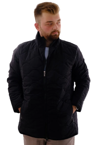 Mode XL Büyük Beden Erkek Dik Yaka Kapitone Mont U24609 Siyah ürün görseli