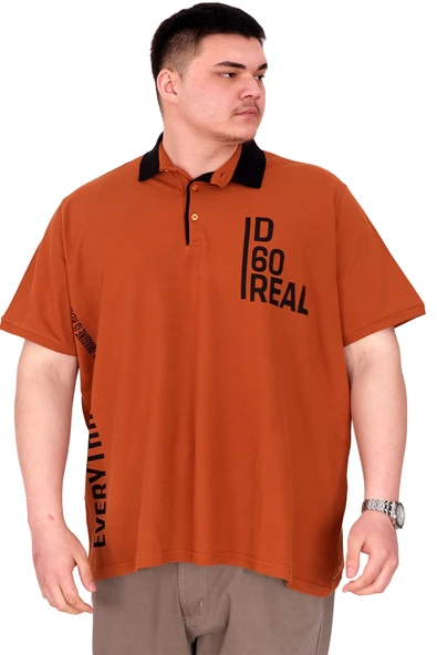 Mode XL Büyük Beden Erkek T-Shirt Polo Yaka REAL U25309 Tarçın ürün görseli
