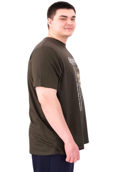 Mode XL Büyük Beden Erkek T-Shirt Bisiklet Yaka OPTIMISTIC U25028 Haki - Resim 4