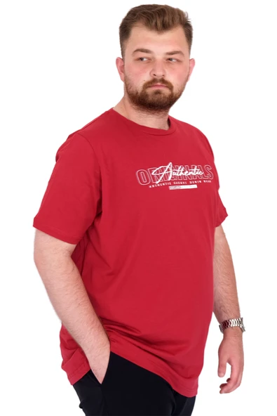 Mode XL Büyük Beden Erkek T-Shirt Bisiklet Yaka ORIGINALS U25038 Bordo - Resim 3