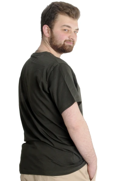 Mode XL Büyük Beden Erkek T-shirt HEADSET 23101 Haki - Resim 4