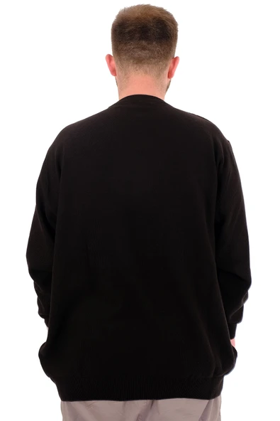 Mode XL Büyük Beden Erkek Bisiklet Yaka Triko Kazak 24208 Siyah - 4