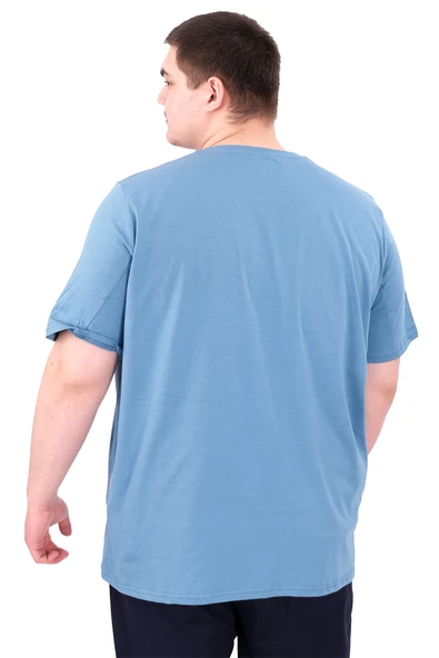 Mode XL Büyük Beden Erkek T-Shirt Bisiklet Yaka STATUE U25027 Mavi - Resim 2
