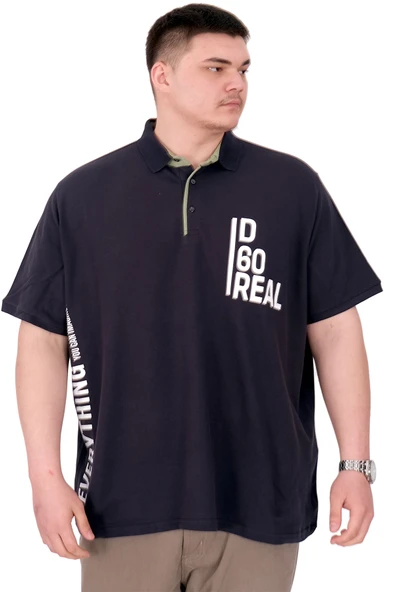 Mode XL Büyük Beden Erkek T-Shirt Polo Yaka REAL U25309 Lacivert ürün görseli