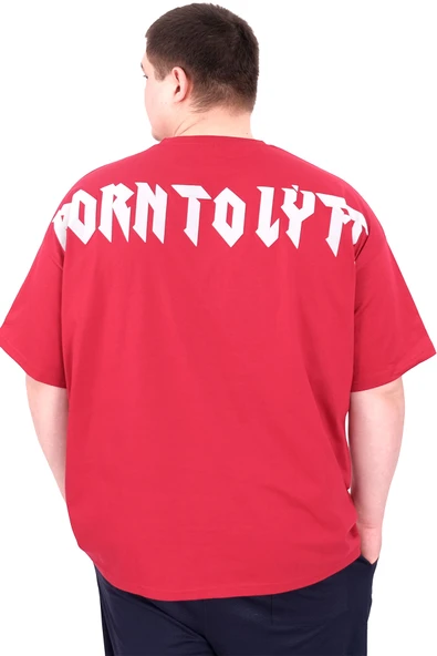 Mode XL Büyük Beden Erkek T-Shirt Bisiklet Yaka BORN TOLYFT U25029 Bordo - Resim 2