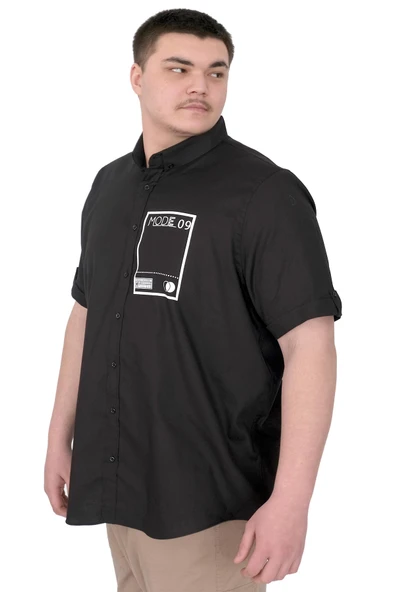 Mode XL Büyük Beden Erkek Gabardin Gömlek Mode09 U25603 Siyah - 4