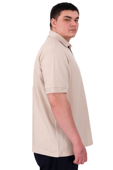 Mode XL Büyük Beden Erkek T-Shirt Pike Polo Yaka U25306 Bej - 3