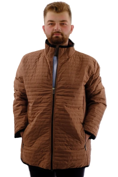 Mode XL Büyük Beden Erkek Dik Yaka Kapitone Mont U24609 Kahverengi