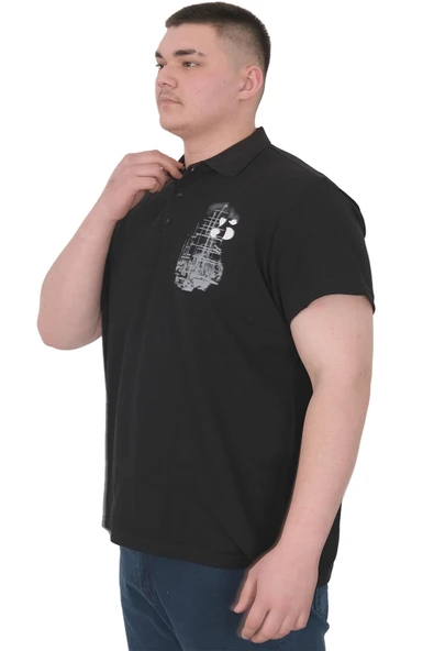Mode XL Büyük Beden Erkek T-Shirt Polo Sail Boat U25302 Siyah - Resim 4