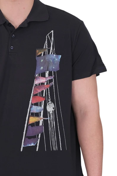 Mode XL Büyük Beden Erkek T-Shirt Polo Flag U25304 Lacivert - 5