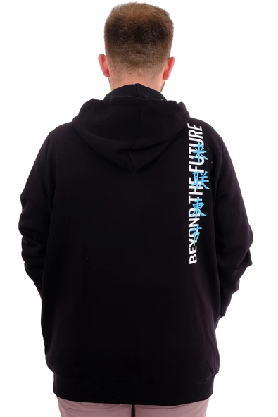 Mode XL Erkek Büyük Beden Fermuarlı Kapüşonlu Sweatshirt FUTURE U24549 Siyah - Resim 4