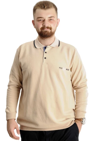 Mode XL Büyük Beden  Sweat Polo Selanik Mode 23448 Bej ürün görseli 1