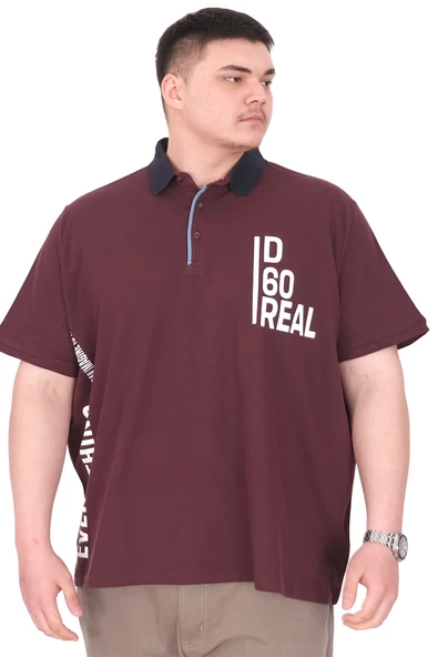 Mode XL Büyük Beden Erkek T-Shirt Polo Yaka REAL U25309 Mürdüm ürün görseli 1