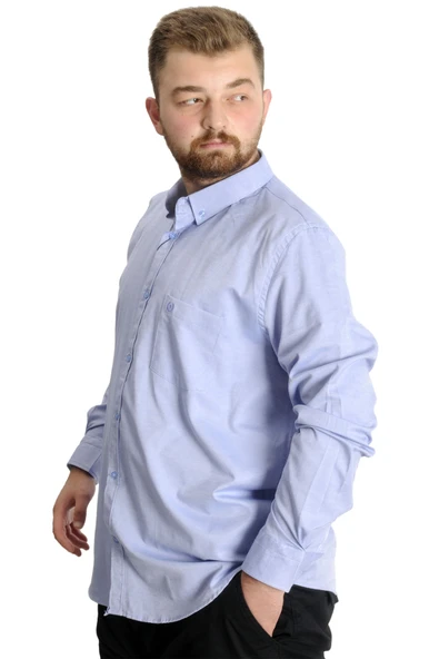 Mode XL Büyük Beden Erkek Gömlek U.Kol Cepli Oxford 20366 Mavi - 2