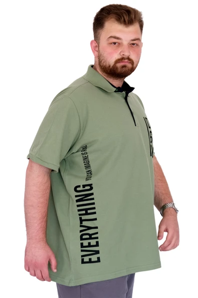Mode XL Büyük Beden Erkek T-Shirt Polo Yaka REAL U25309 Çağla - 3