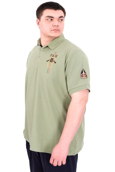 Mode XL Büyük Beden Erkek Polo Yaka T-Shirt Nakışlı U25307 Çağla - Resim 4
