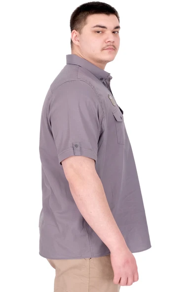 Mode XL Büyük Beden Erkek Gömlek Çift Cep Kapaklı Gabardin U25601 K.Gri - Resim 2