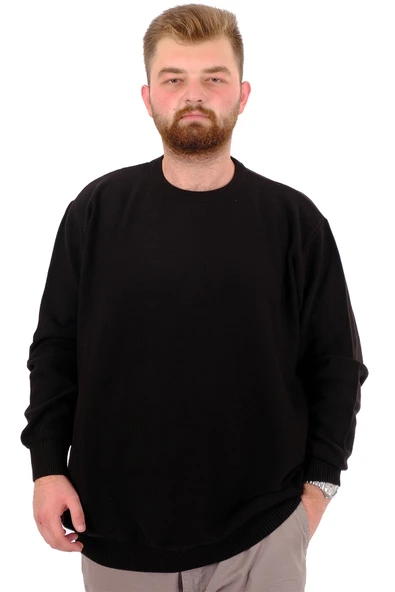 Mode XL Büyük Beden Erkek Bisiklet Yaka Triko Kazak 24208 Siyah - 5